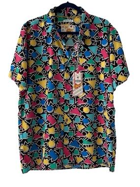 Snap Men's Short Sleeve Geometric Print Shirt - Black with Multi Colors